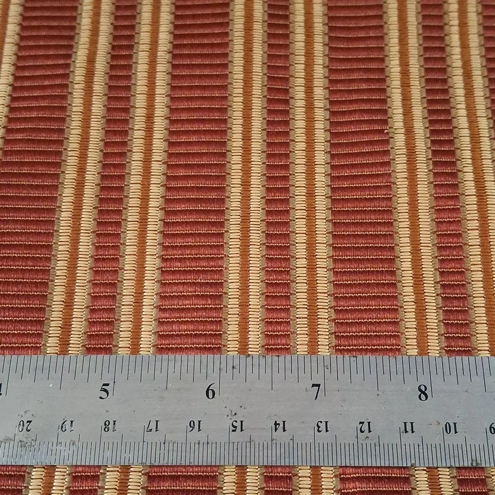 FABRIC #1344 - Home Decor - Burgundy Orange Tan Stripe Remnant - 13 x 37